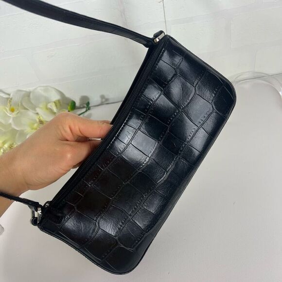 Amanda Smith Shoulder bag Faux Croc embossed Black Small Y2K - Picture 5 of 15